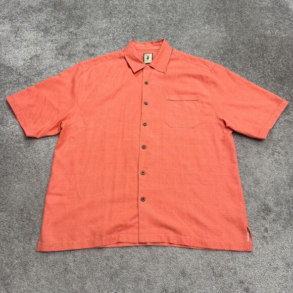 Jamaica Jaxx Silk Vacahun Button Down Shirt Mens Large Coral Short Sleeve Casual - Picture 1 of 16